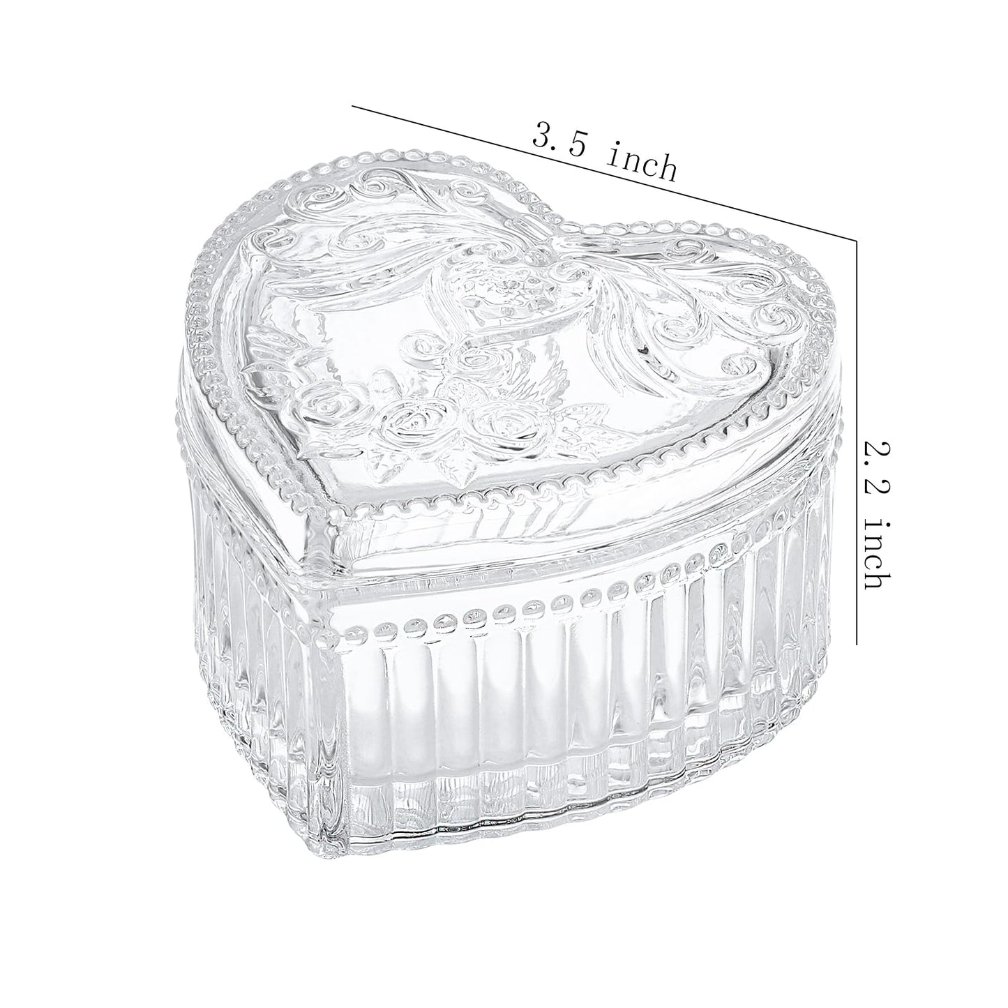 Gaolinci Crystal Glass Heart-Shaped Storage Box Embossed Jewelry Box Candy Box with Lid