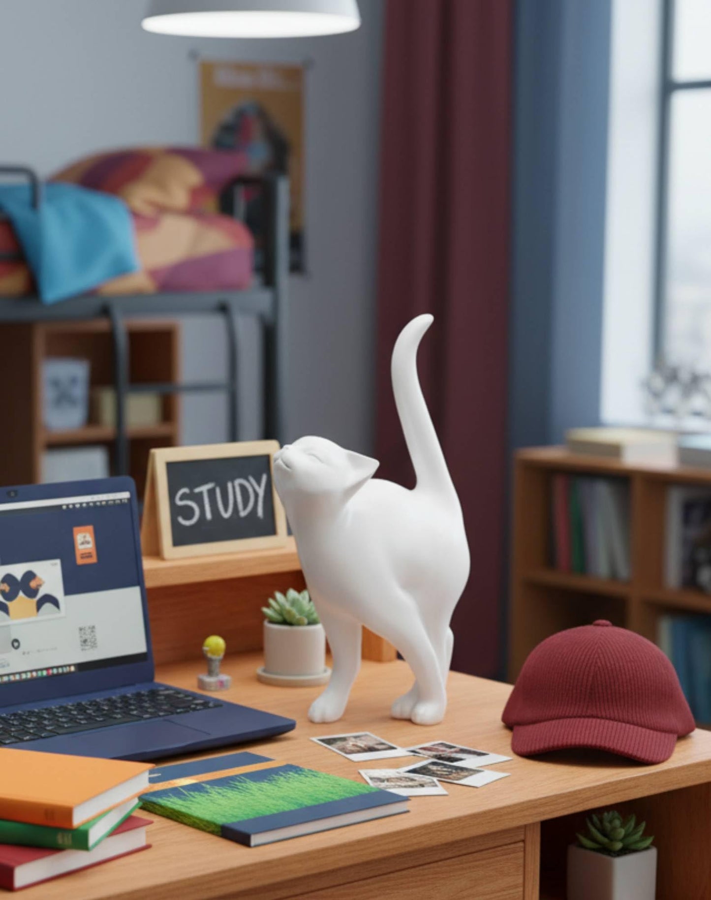 Newman House Studio Cat Statue Home Decor Cat-Figurine - Shelf Decor 7.5x4x14.5 in Collectible Figurines Gifts for Cats Lovers Kitten Sculpture Whimsical Statue for Table Bookshelf Library Decoration