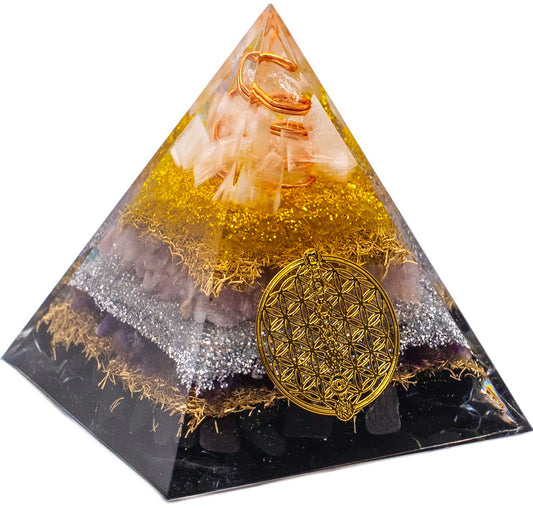 Citrine, Shungite Orgone Pyramid, Selenite, Rose Quartz, Amethyst, orgonite Chakra Pyramid Crystal, Energy Generator