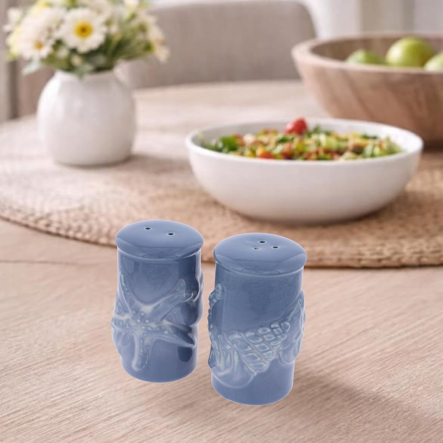 The Bridge Collection Coastal Starfish Salt And Pepper Shaker Set – Beach Themed Tabletop Decor With Seashell Detail – Nautical Kitchen And Dining Accent