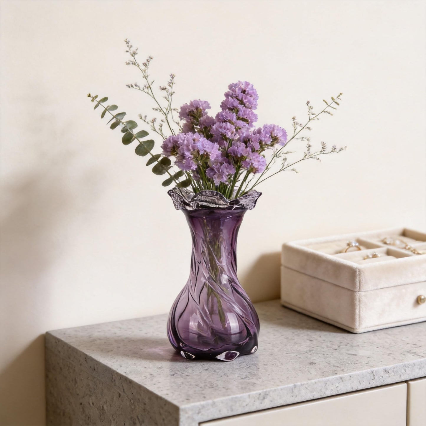 Hand Blown Glass vase, Modern Art Decorative vase, Purple Glass vase Suitable for Decorating Living Room Dining Table Centers, TV cabinets, Offices, and entryway Side Tables.