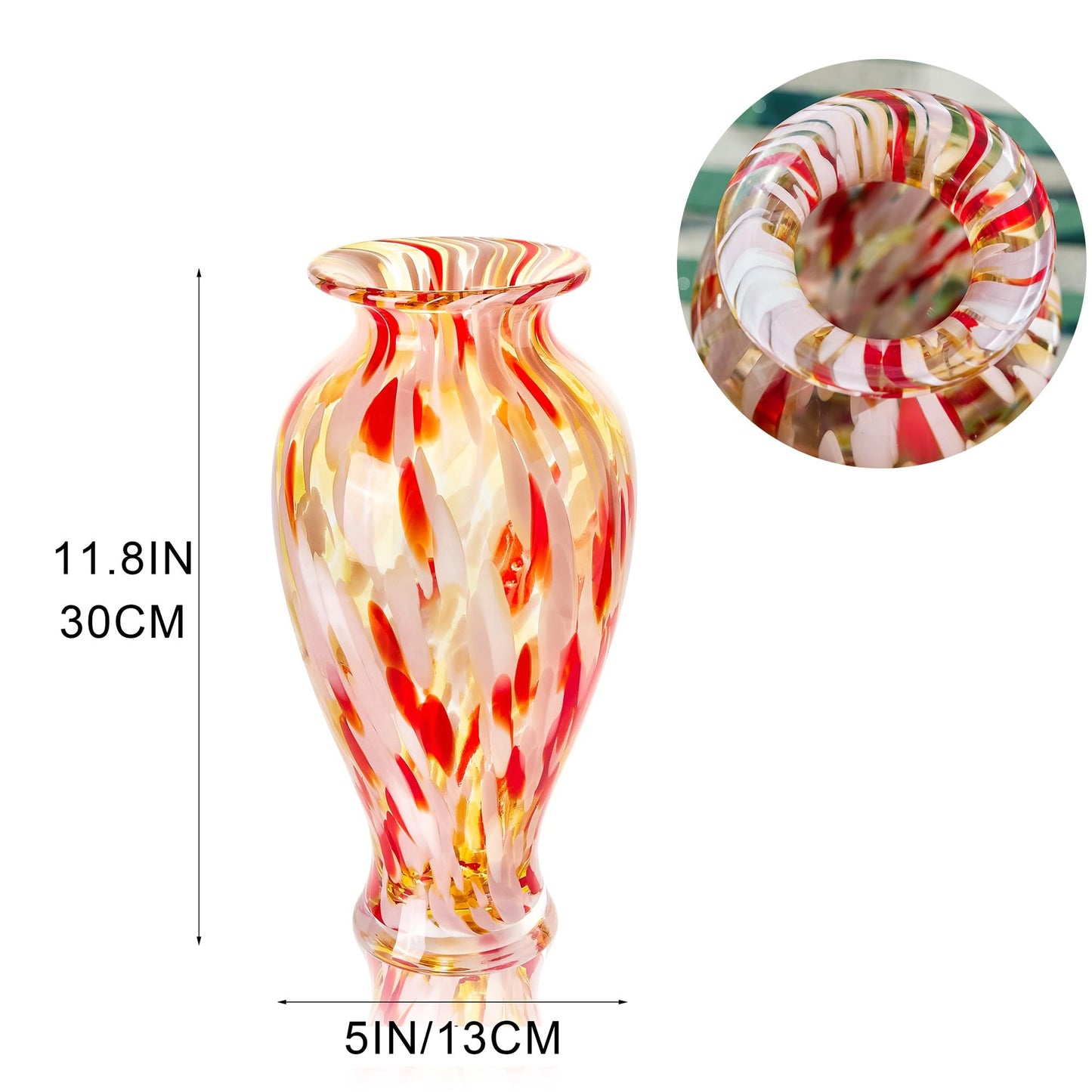 Hand Blown Glass Vase for Flowers Crystal Vases for Bouquet Home Decor Decorative Centerpieces Unique Gift for Christmas Valentines Day Birthday Housewarming Mothers Day
