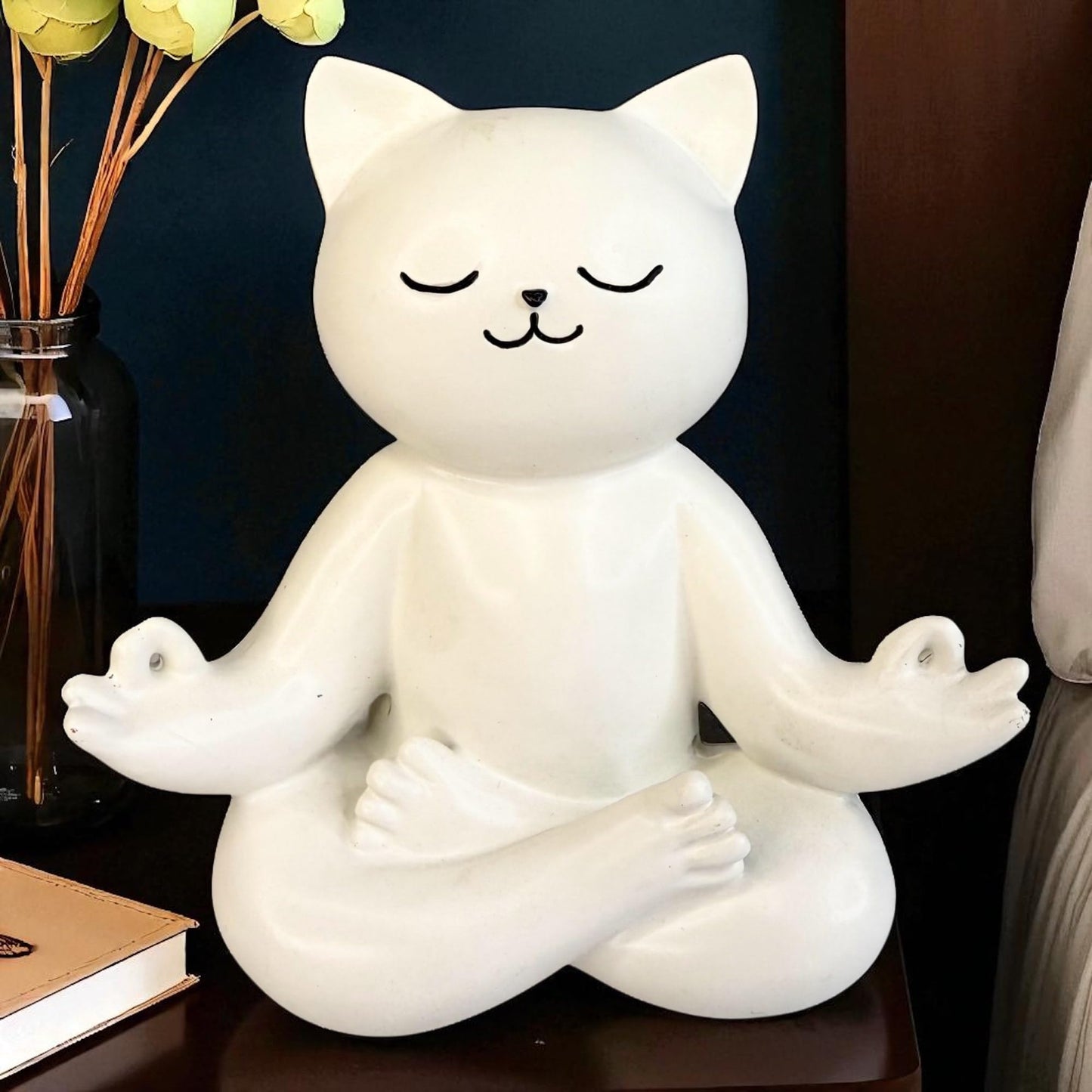 Top Brass Yoga Cat Figurine – Playful White Resin Zen Kitty Statue for Home Meditation Décor, Fun Gift for Pet Lovers & Yogis