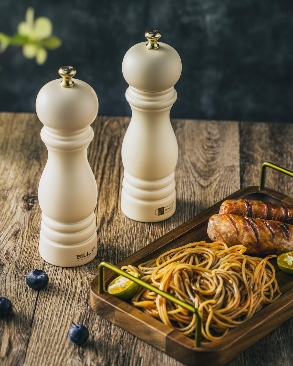 BILL.F Salt and Pepper Grinder Pepper Mill Wood Grinder Pepper Manual Grinders Salt Mill with Adjustable Ceramic Rotor -7.48 Inch Set of 2