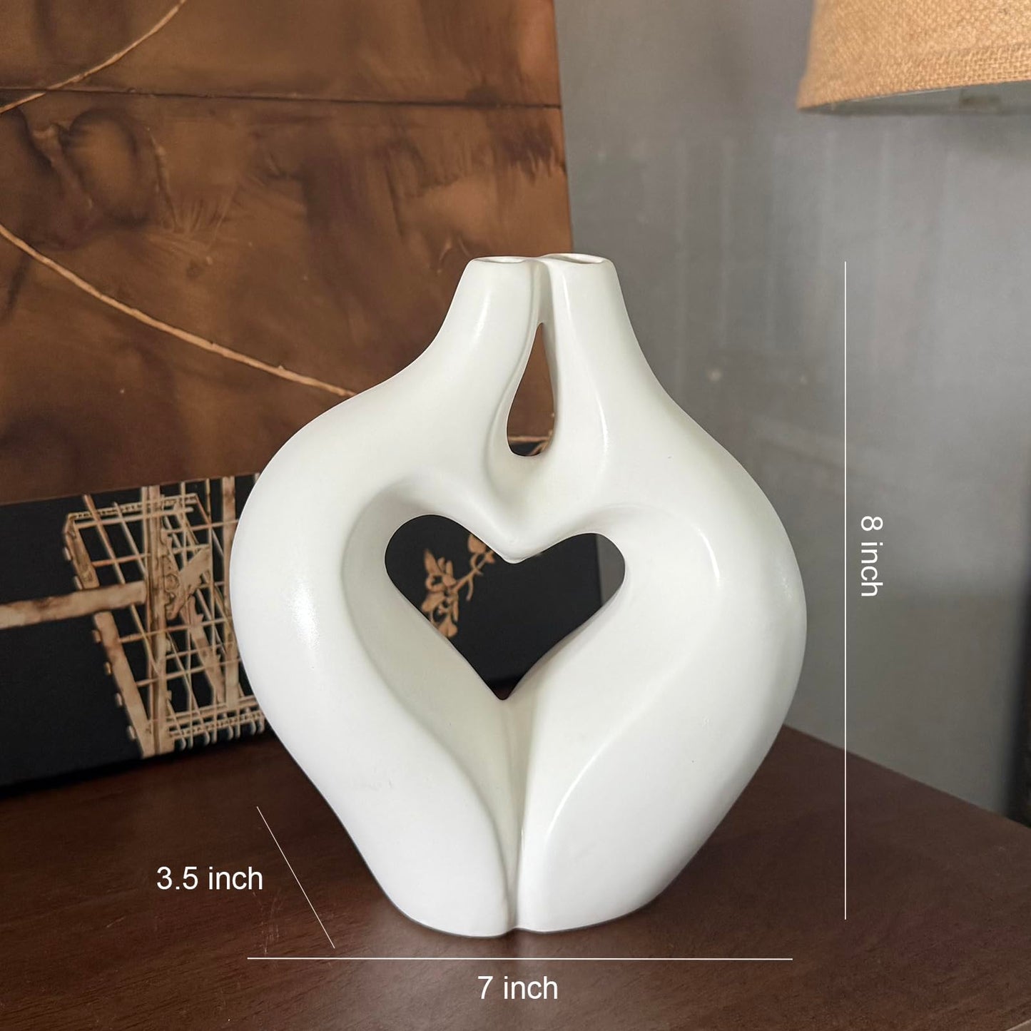 Modern Heart Shaped Ceramic Vase for Flowers, White Decorative Couple Love Statue Design, Hugging Sculpture Coffee Table Home Decor (White)