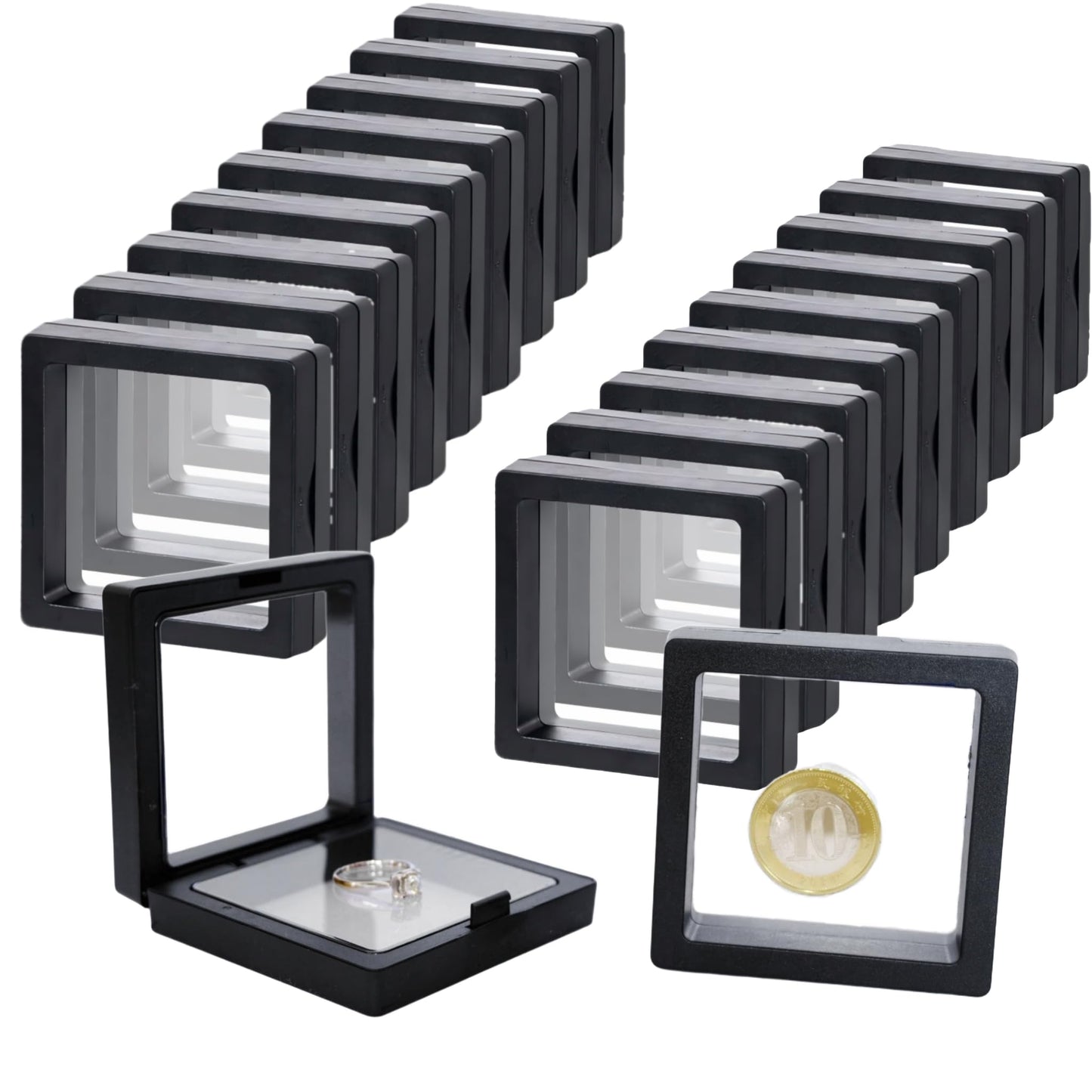 20Pcs Floating Frame Display Case——BSELUTNGY 3D Floating Display Case 2.76 Inches Black is Perfect for Preserving and Displaying Jewelry, Coins, Badges, Specimens and Various Collectible