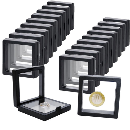 20Pcs Floating Frame Display Case——BSELUTNGY 3D Floating Display Case 2.76 Inches Black is Perfect for Preserving and Displaying Jewelry, Coins, Badges, Specimens and Various Collectible
