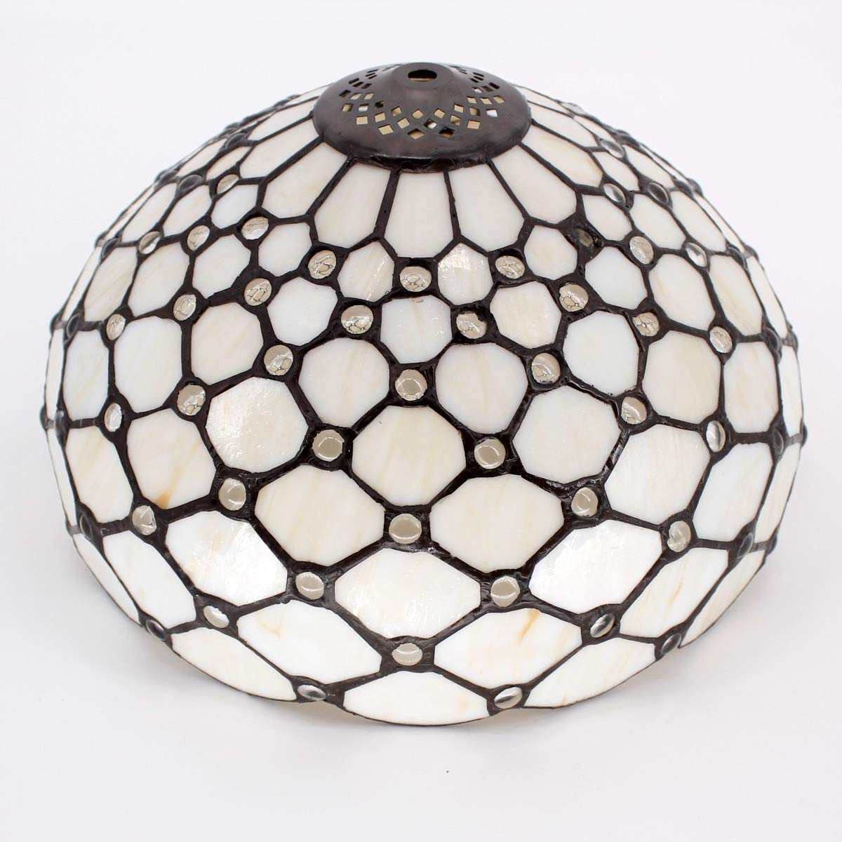 WERFACTORY Tiffany Lamp Cream Amber Stained Glass Bead Table Lamp 18 Inch
