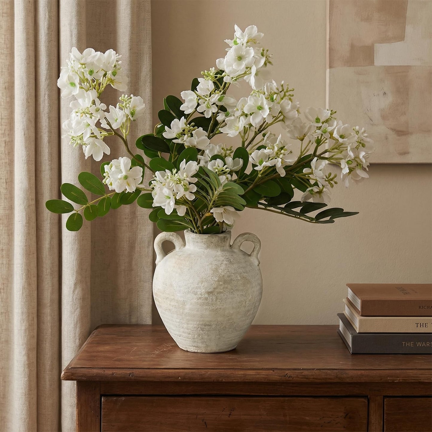 TBOHCRAFED Ceramic Flower Vase with Vintage Handles，Farmhouse Rustic, 6-inch vase