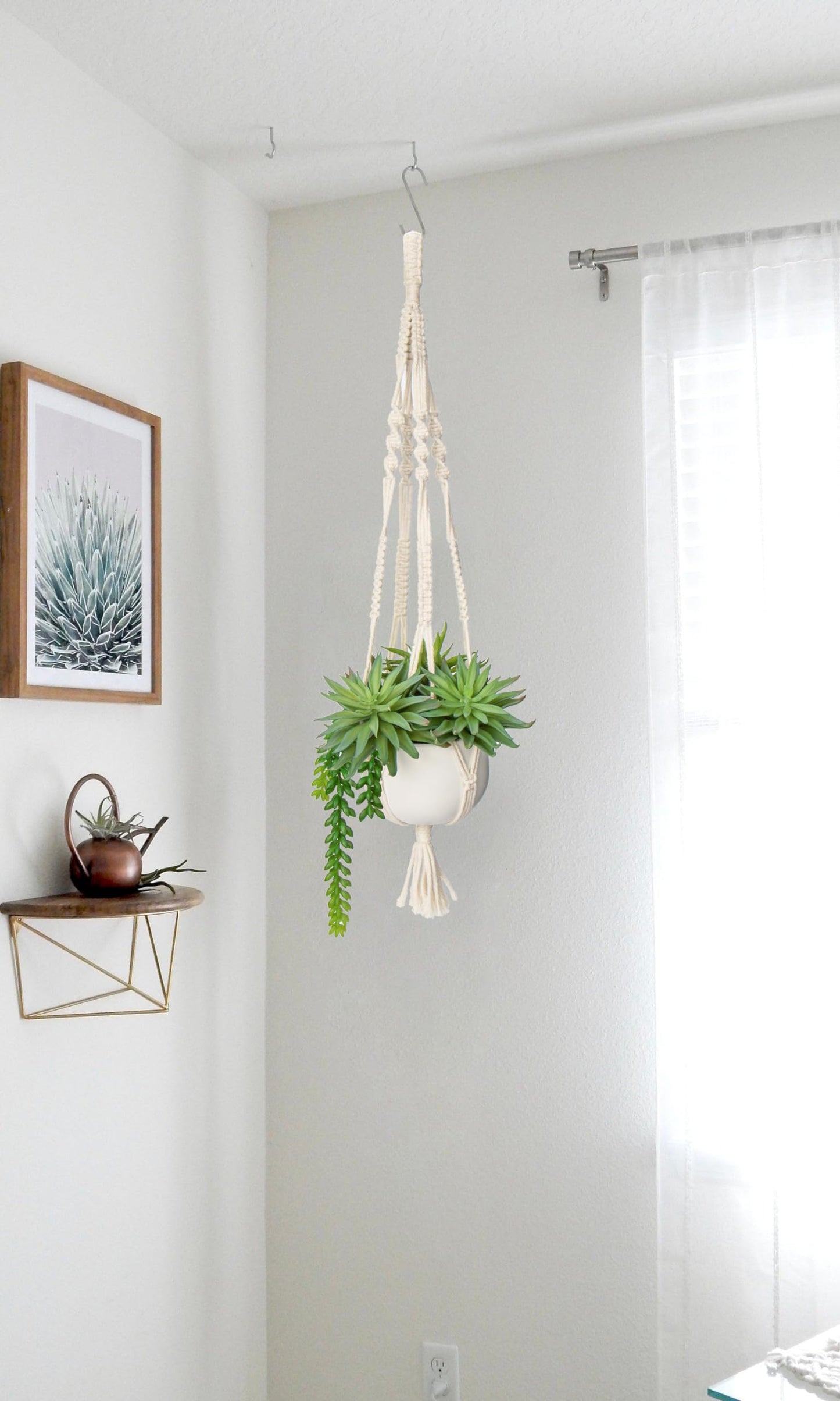 Briful Artificial Hanging Succulents in Ceramic Pot 29.5'' Fake String of Pearl Hanging Plants with Boho Hanging Macrame Planter for Home Office Bedroom Living Room Wall Hanging Decor