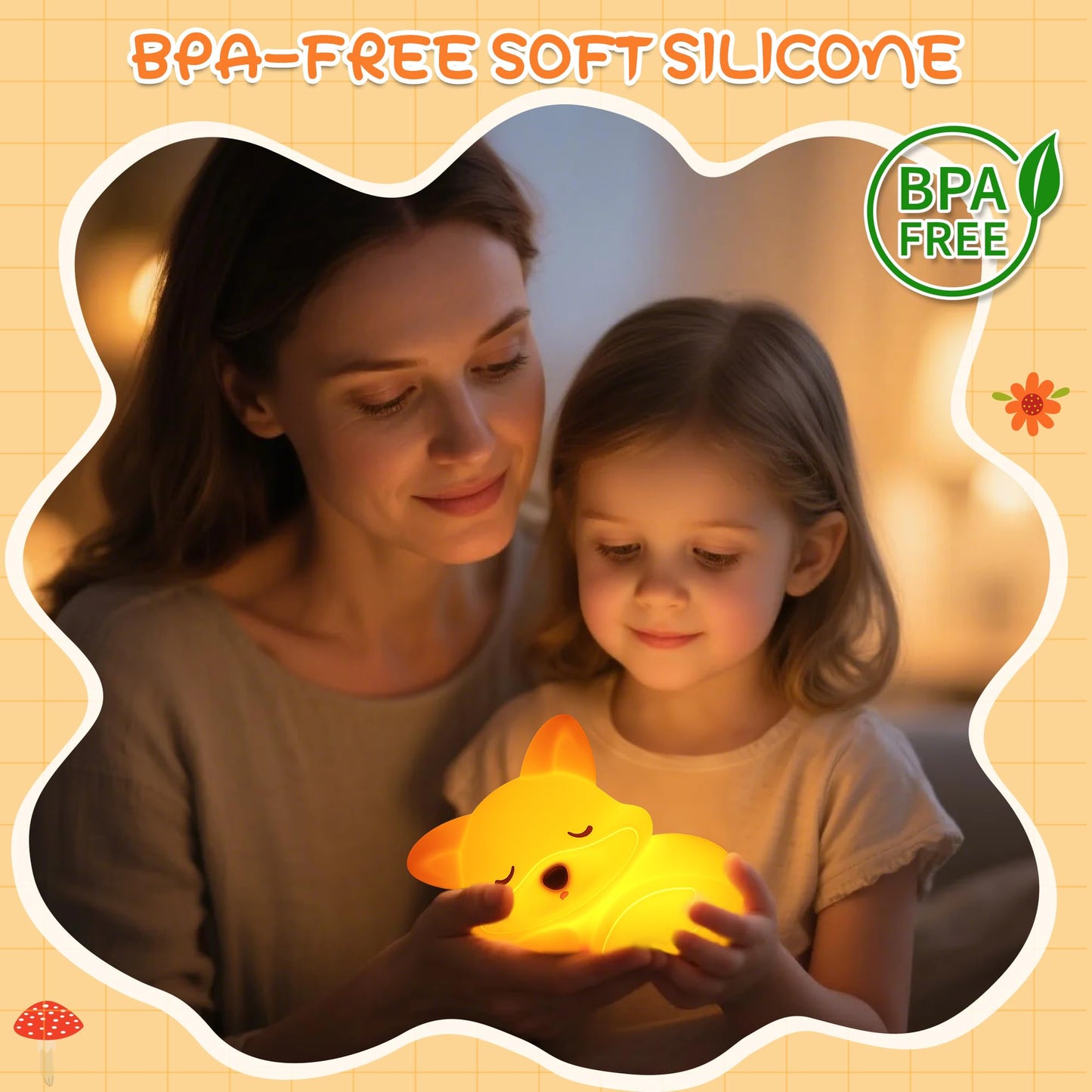 Okayera Fox Night Light for Kids, Rechargeable Squishy Silicone Fox Lamp with Dimmable Timer, Nursery Breastfeeding Toddler Bedside Decor, Birthday White Elephant Novelty Gift for Baby Girl Boy Friend
