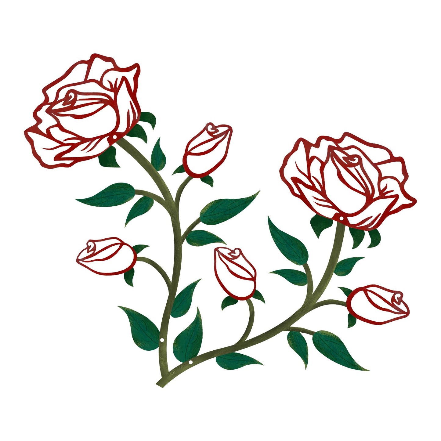 ESTART 2 Pcs Metal Rose Tree Leaf Wall Decor, 15“H Metal Cute Floral Wall Art, Rustic Hanging Sign Flowers Sculpture for Home Living Room Hallway Bedroom Bathroom (2 Pieces-Red Green)