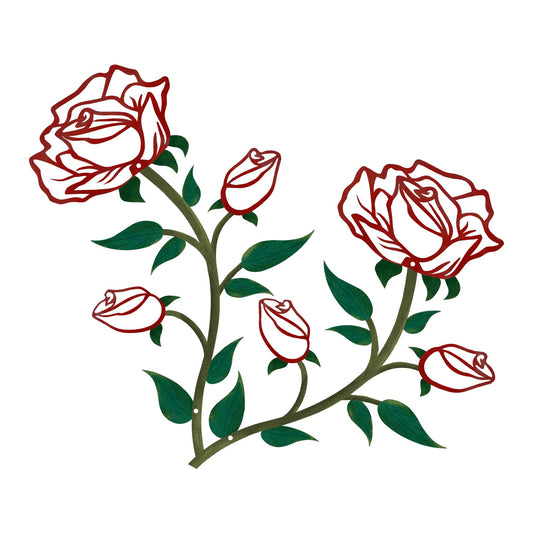 ESTART 2 Pcs Metal Rose Tree Leaf Wall Decor, 15“H Metal Cute Floral Wall Art, Rustic Hanging Sign Flowers Sculpture for Home Living Room Hallway Bedroom Bathroom (2 Pieces-Red Green)