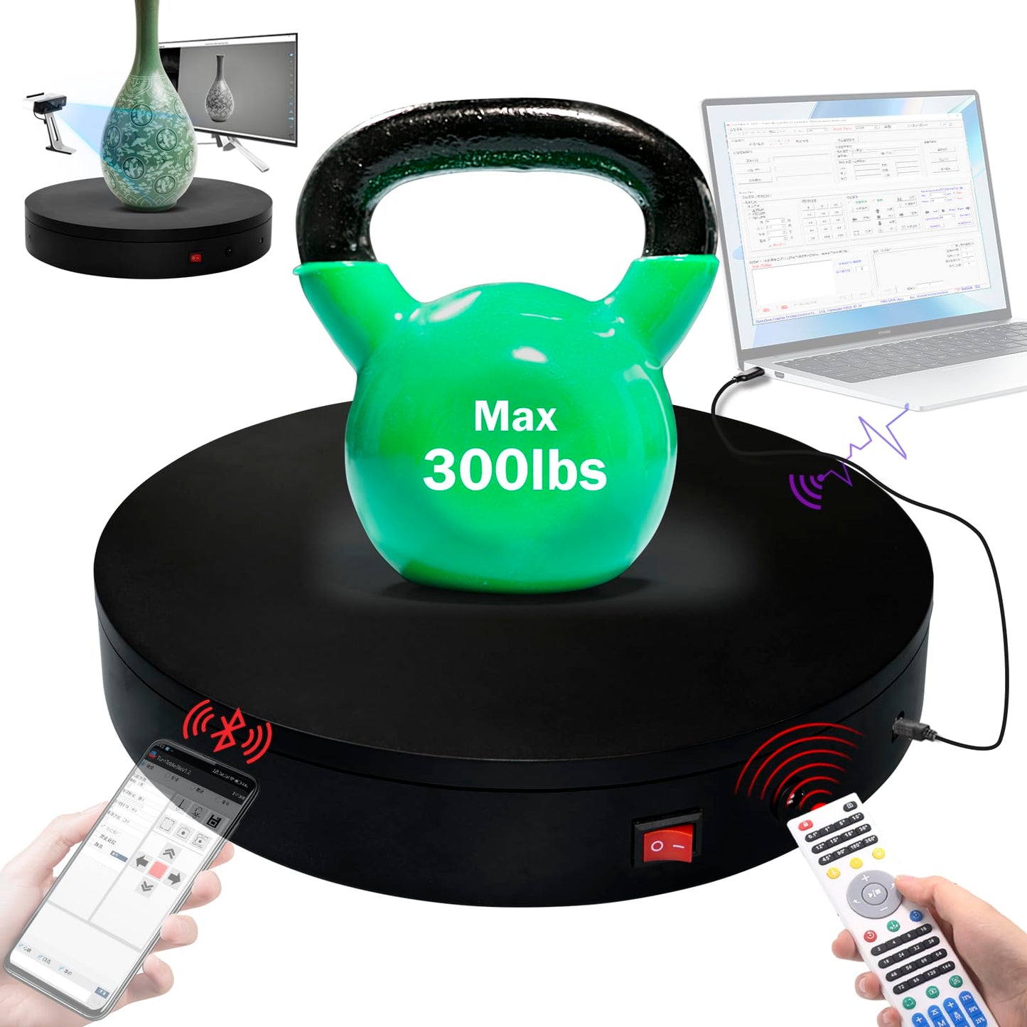 Programmable Motorized Electric Turntable Command-Controlled Rotating Platform Photography Turntable Secondary Development Motorized Electric Lazy Susan for 3D Scaner or Display with USB/Bluetooth