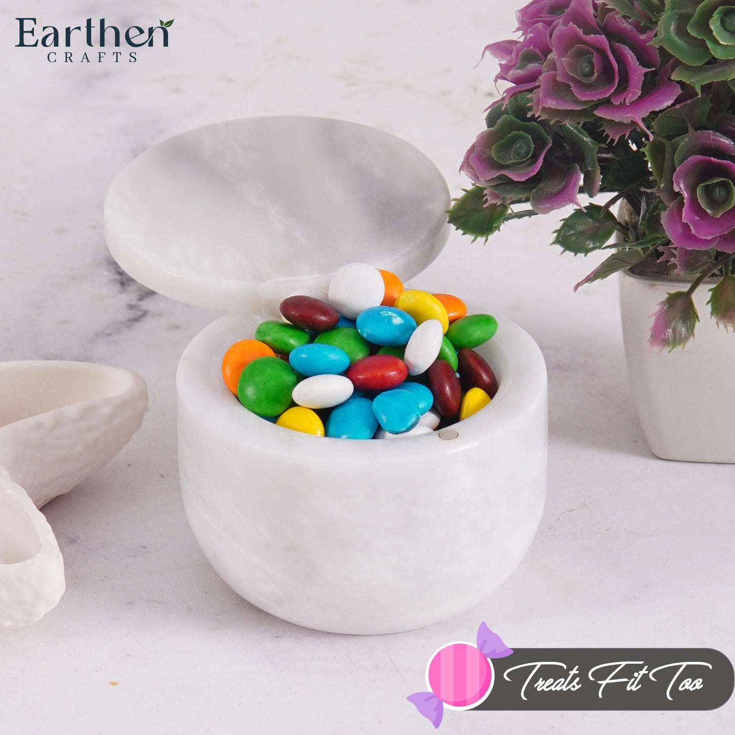 EARTHEN CRAFTS Marble Salt Cellar with Lid 3" Inch Salt Holder White Mini Salt Container with Magnetic Lock for Kitchen Counter, Salt & Spice Storage, Seasoning Jars for Table, 2.5 OZ Capacity