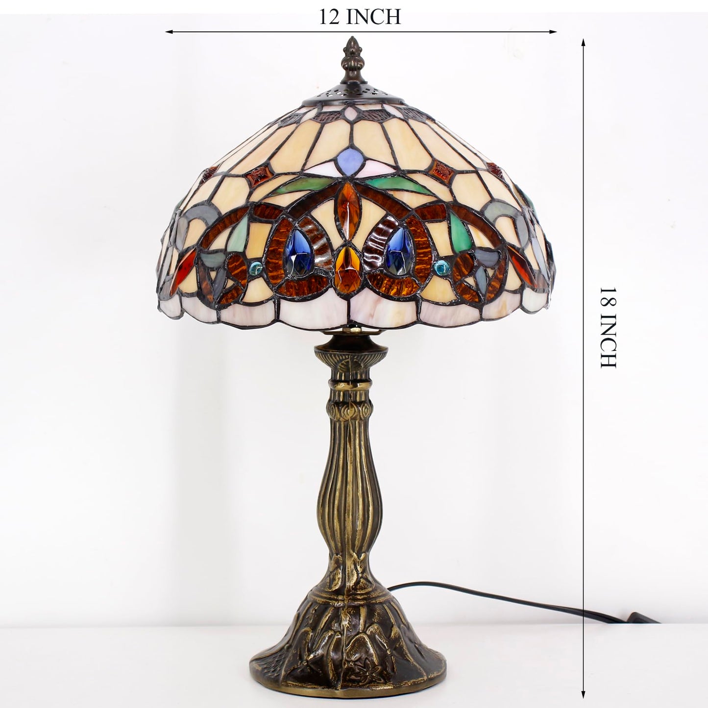 WERFACTORY Tiffany Style Table Lamp Stained Glass Serenity Victorian Lamp