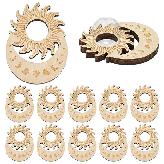 PH PandaHall 12pcs Wooden Crystal Ball Holders Sun Moon Sphere Stand 16.5mm Hole Mini Crystals Display Holder Sphere Display Stands Base for 2-6cm Ball, Home Decor Nature Stone Gemstone Showcase