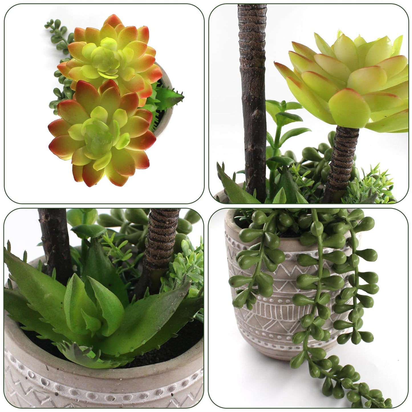 Vnezakl Artificial Succulents 11" Realistic Textured Fake Succulents Faux Plants Aloe String of Pearls Ceramic Potted Greenery for Home Decor Table Centerpiece