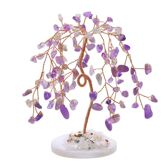 LAIDANLA Amethyst Natural Healing Crystal Tree - Reiki Money Agate Base Copper Wire Life Feng Shui Energy for Home Office Desk Room Decor Meditation Good Luck Gift