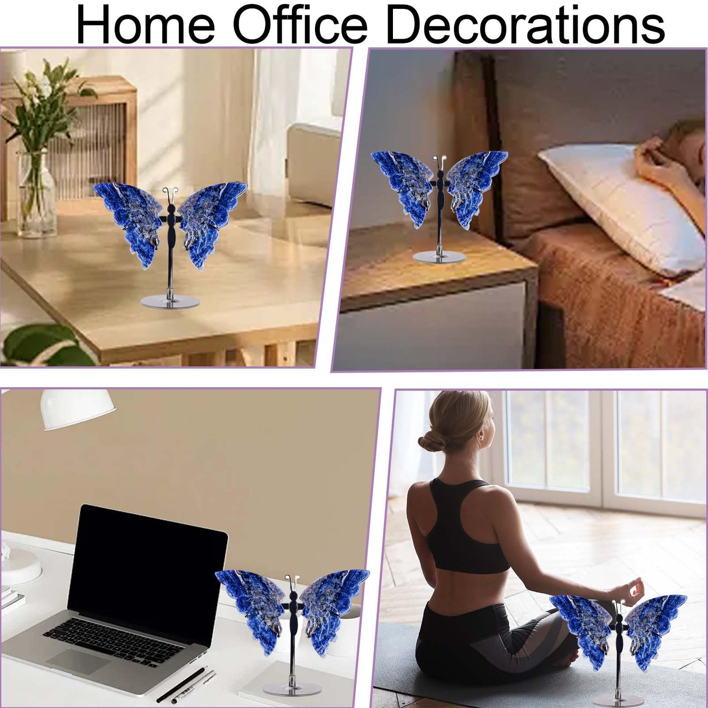 Apengshi Crystal Butterfly Ornament, Amethyst Agate Wings, Home Office Tabletop Decor (Sodalite)
