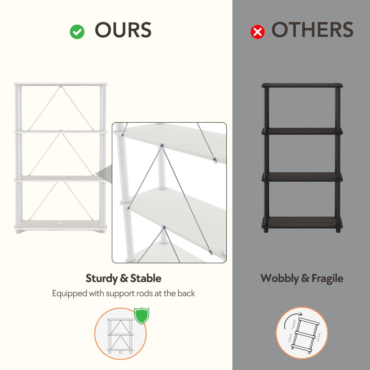 Homes: Inside + Out Apexa Modern 5-Tier Wide Shelving Units, Collectibles Display Shelves, Easy Assembly Standing Shelf, Home Storage Organizer for Living Room, Bedroom, Office, Espresso