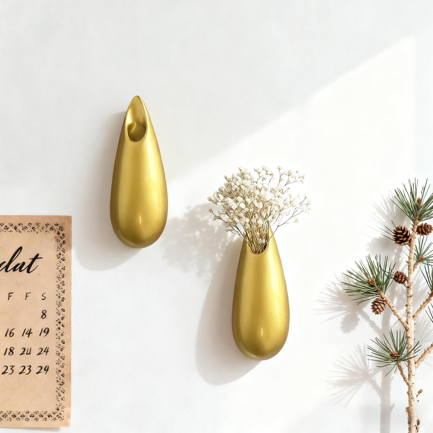 2 Pack GDSZJLJ Classic Wall Ceramic Vase, Gold Hanging Wall Vase for Flowers, Universal Minimalist Decor for Home & Gifts