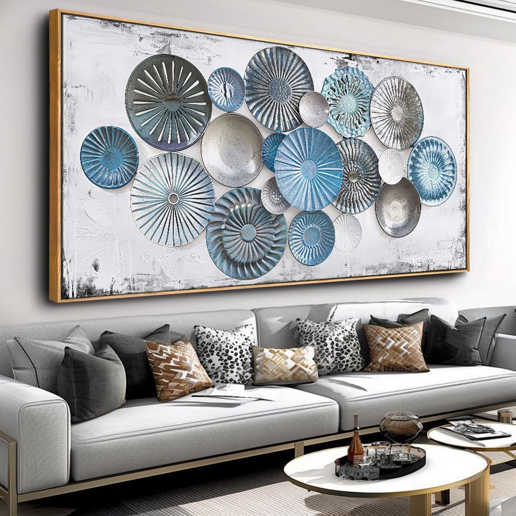 Wall Art Floral Rustic Wall Decor Blue and Grey Canvas Painting Abstract Wall Art for Bedroom Living Room Dining Room Home Office Decor 20"x40" with Framed