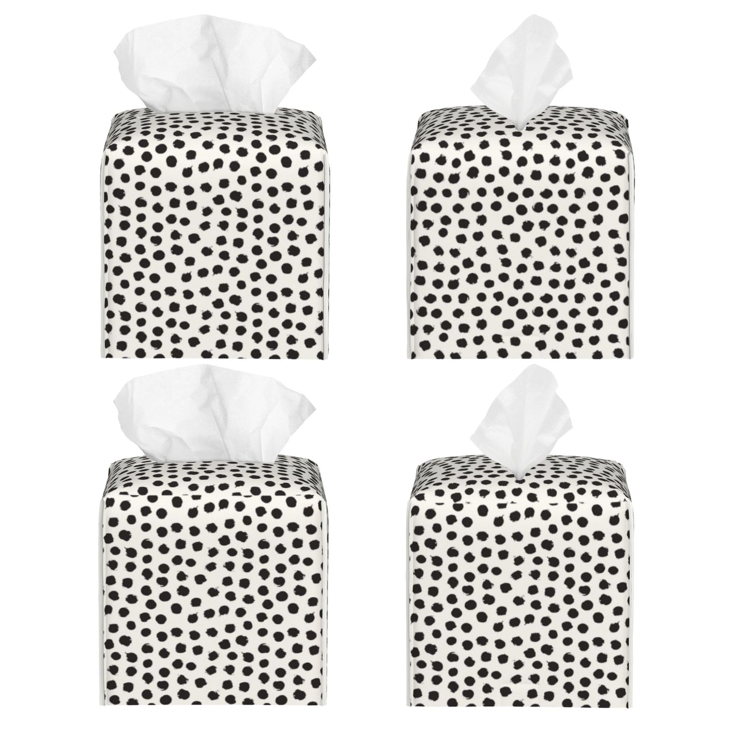 Polka Dot Black Circle Tissue Box Cover Square,Abstract Round Brush Strokes Tissue Box Holder Waterproof Leather Facial Paper Organizer Dispenser for Bathroom Home Car Nightstand Vanity Desk