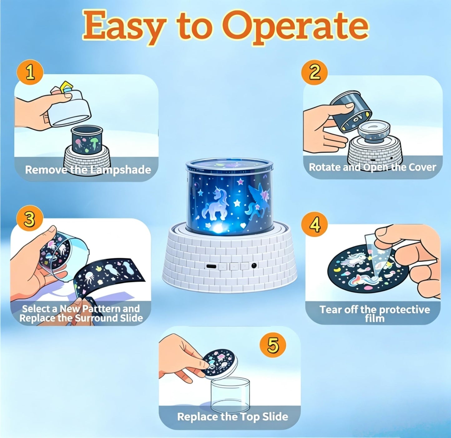 Projection Night Lights for Kids, 3-in-1 Carousel Star Nightlight for Bedroom, 23 Soothing Films with 12 Lullabies, Portable Rechargeable 1800mAh Rotating Night Light with Remote, Auto-Off Timer