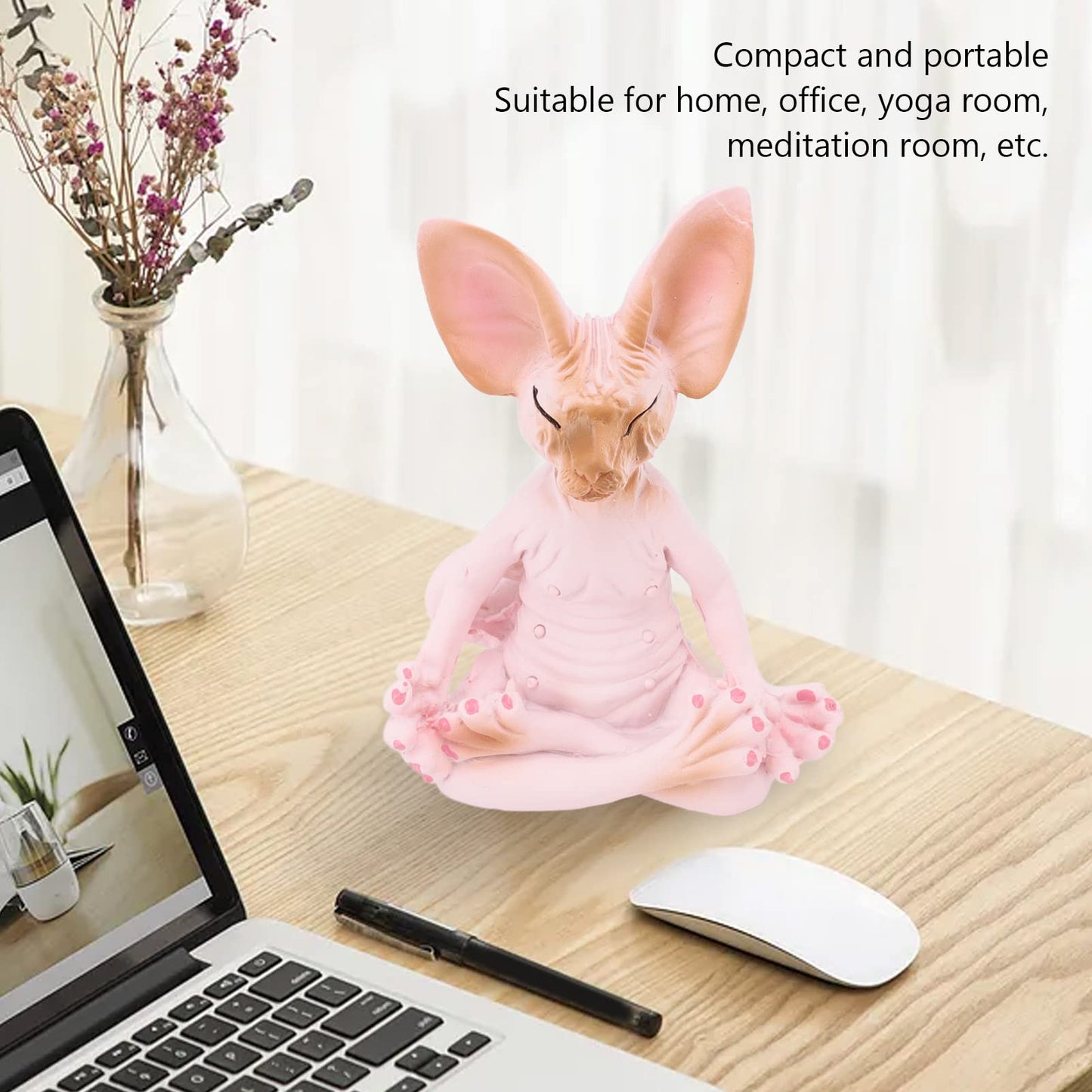 Kuuleyn Sphynx Cat Meditate Statue Zen Yoga Relaxed Pose Vivid Details Cat Meditate Collectible Figurines for Homes Office Yoga Room Ornaments Gifts (Pink)