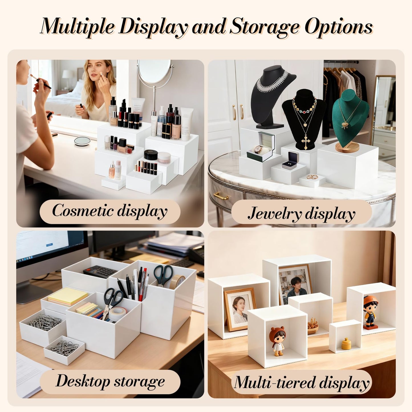 6 Pcs Buffet Risers with Mini Sign and Maker, Food Risers Display Stands for Buffet Table Party Catering Dessert Jewelry Collectibles, Nesting Cube Boxes with Hollow Bottoms (8",7",6",5",4",3")