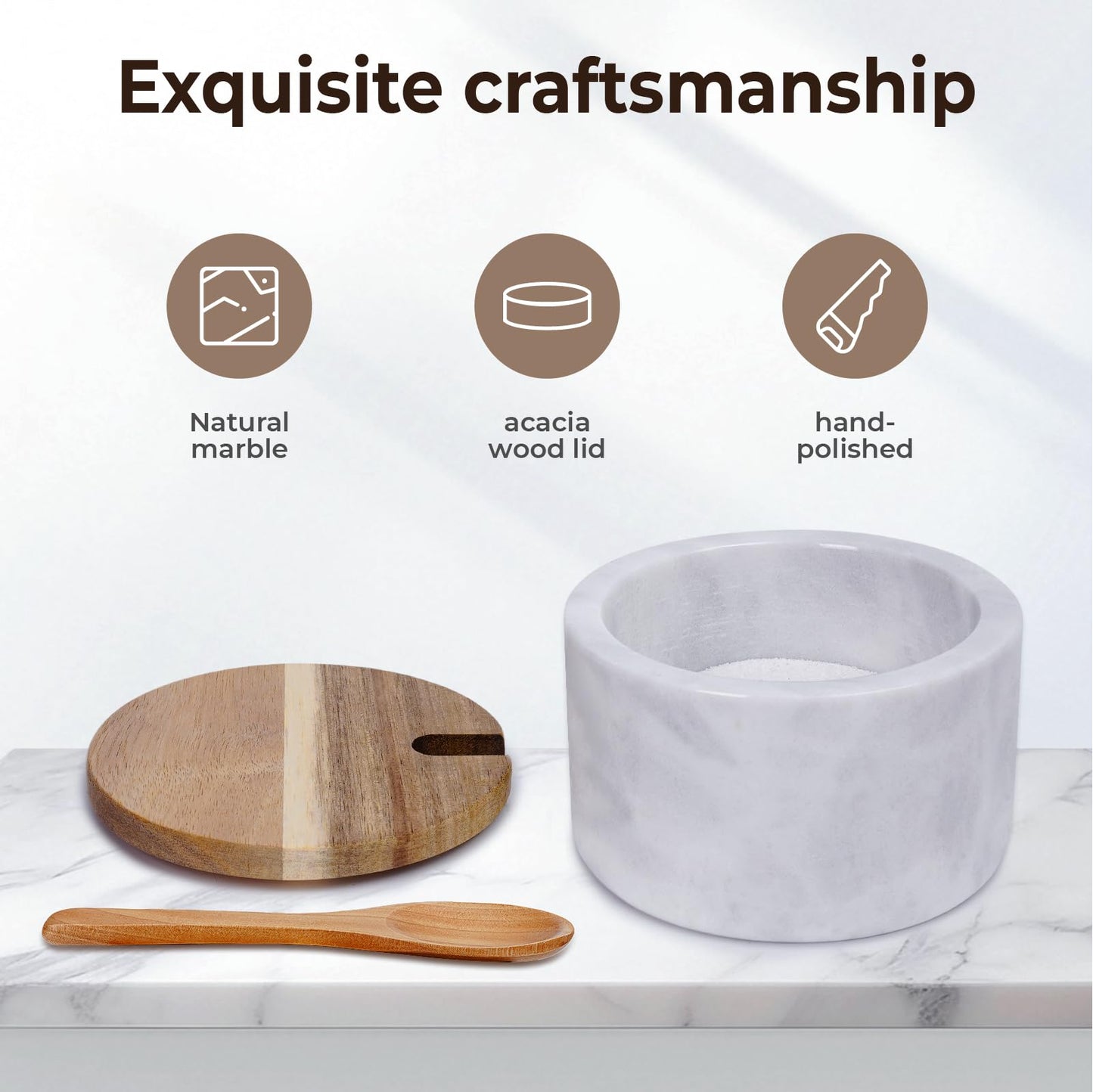 ZENTORIQ A salt cellar with a wooden lid and spoon,Elegant Kitchen Salt Container for Storage Pepper Spice Bath Salt Sea Salt