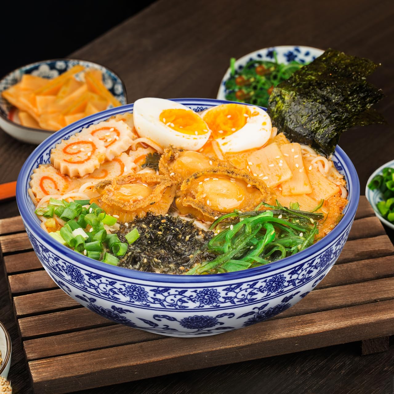 Kichvoe Blue White Porcelain Bowl 6.88 Inch Chinese Style Ceramic Soup Bowl for Rice Noodles Salads Home Kitchen Dinnerware