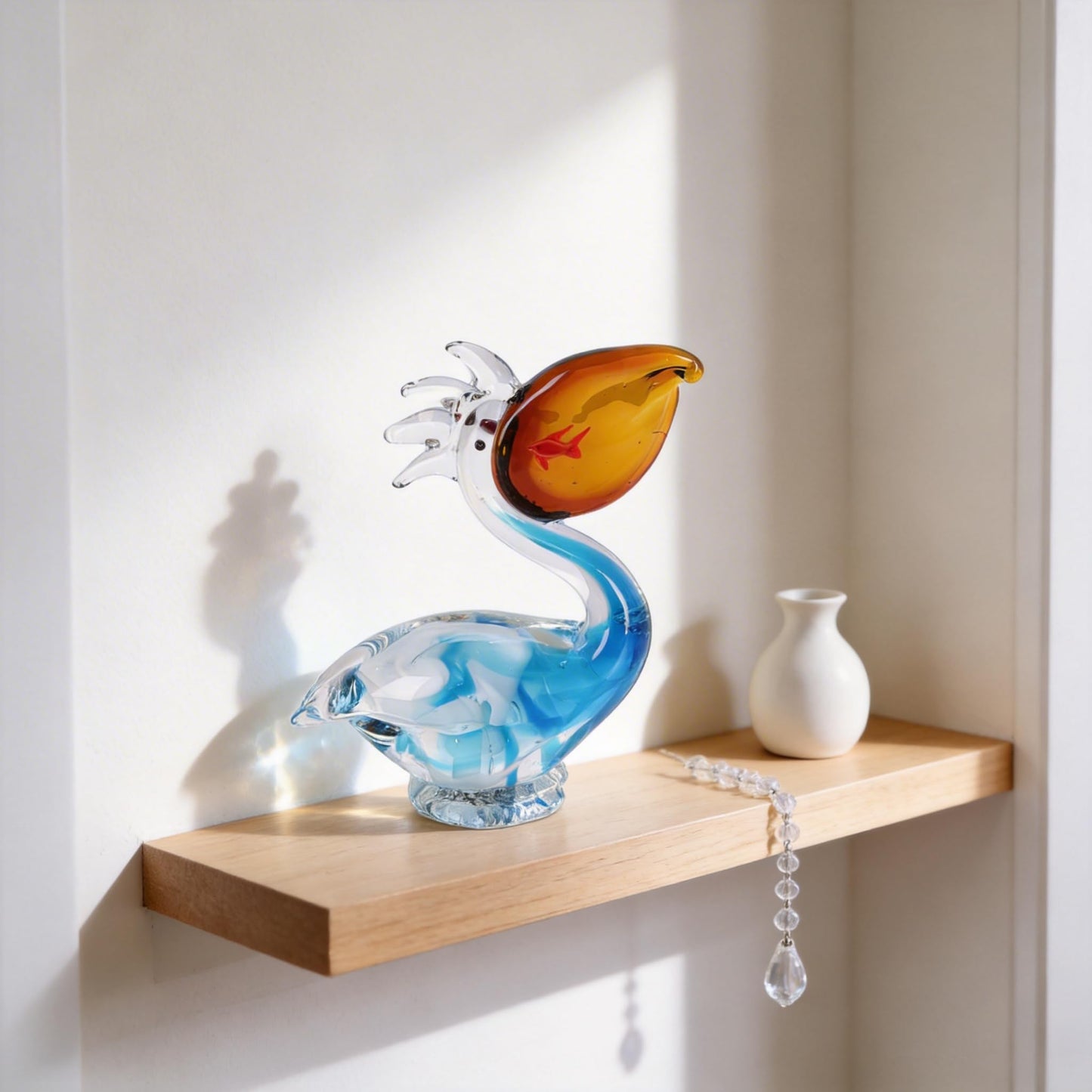 DOVDOV Hand Blown Glass Sculpture, Blue Glass Bird Figurine, Modern Home Decor piece, Perfect for Display on Living Room Bookshelves, mantelpieces, TV Stands, or entryway Tables.