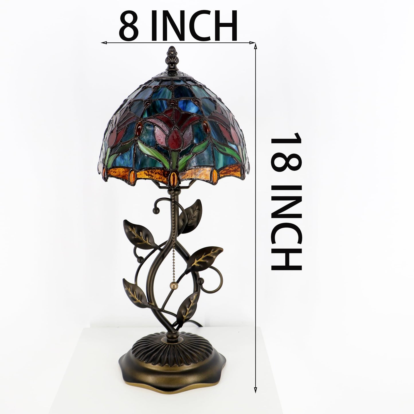 MQYXH Tiffany Style Stained Glass Table Lamp Red Blue Tulip 18 Inch