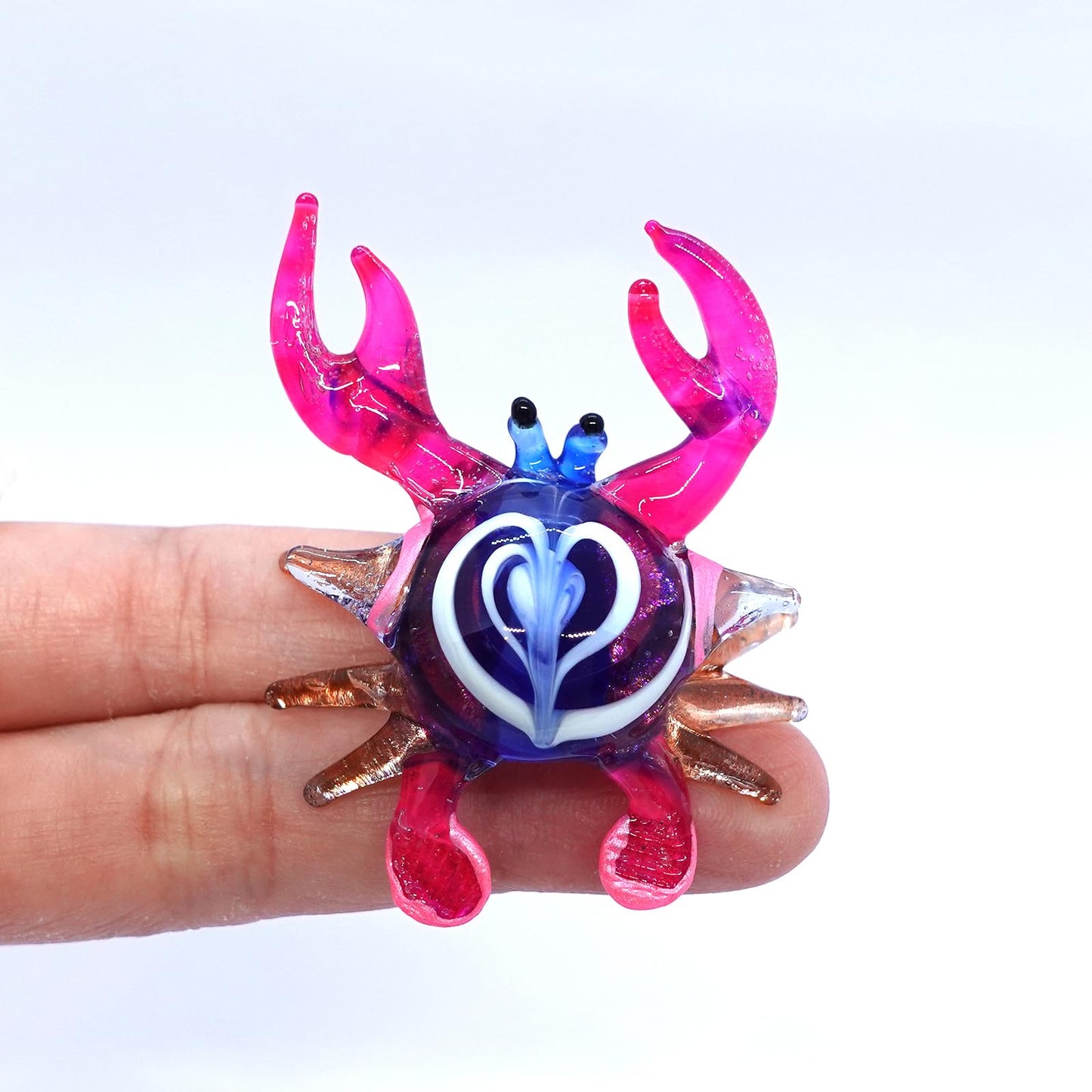 Sansukjai Crab Tiny Micro Figurine Hand Blown Glass Art Animals Collectible Gift Home Décor (Blue Pink)