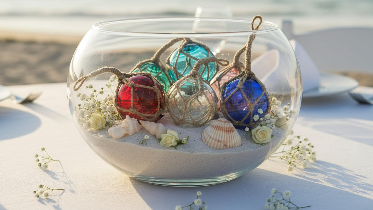 SAILINGSTORY Glass Fishing Float Ball Nautical Beach Ornaments 2" Set of 6