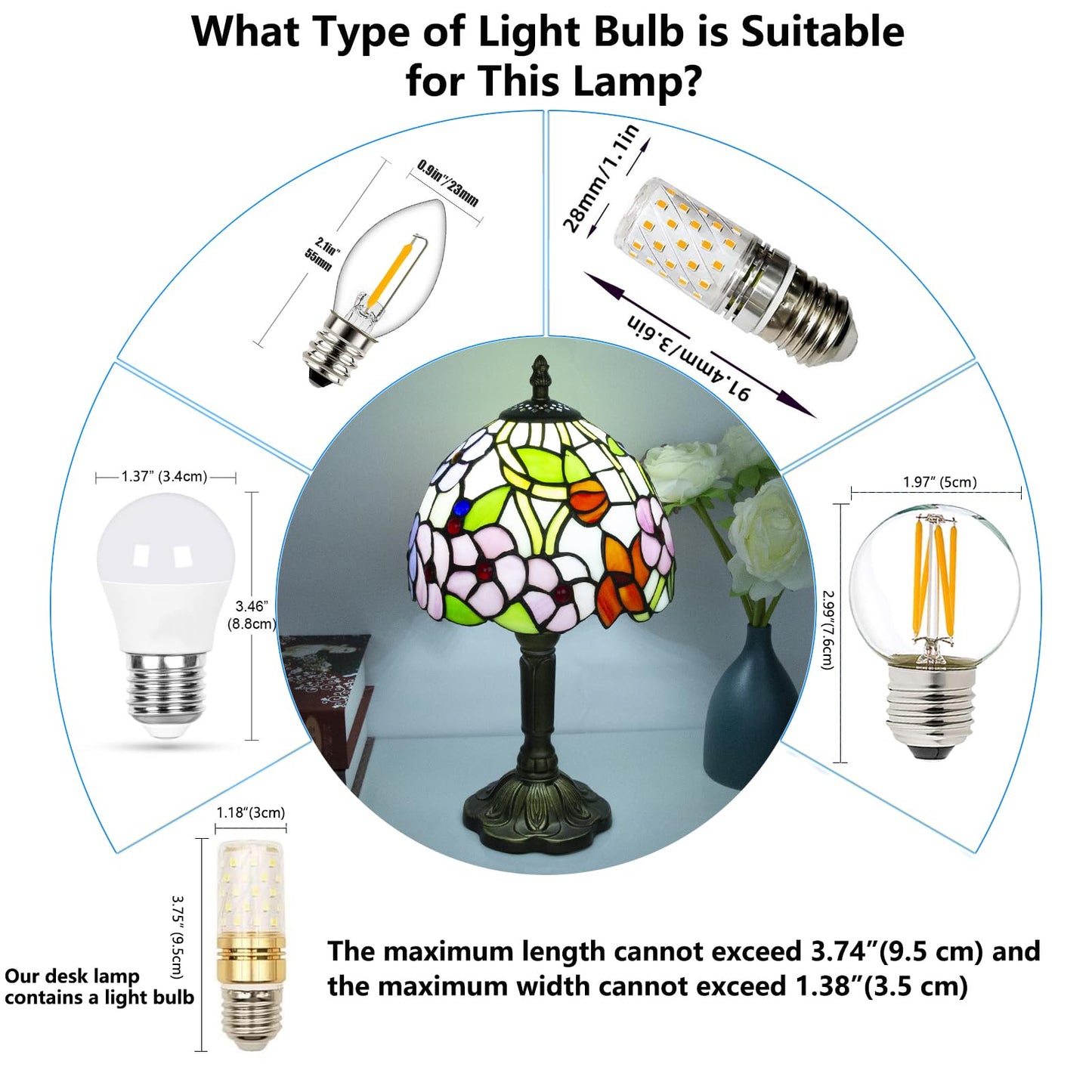 Crefotu Tiffany Style Table Lamp, 3 Color Temperatures Bedside Lamp, 8 Inch Stained Glass Desk Light for Home Office Bedroom Living Room (Four-Leaf Flower Pattern)
