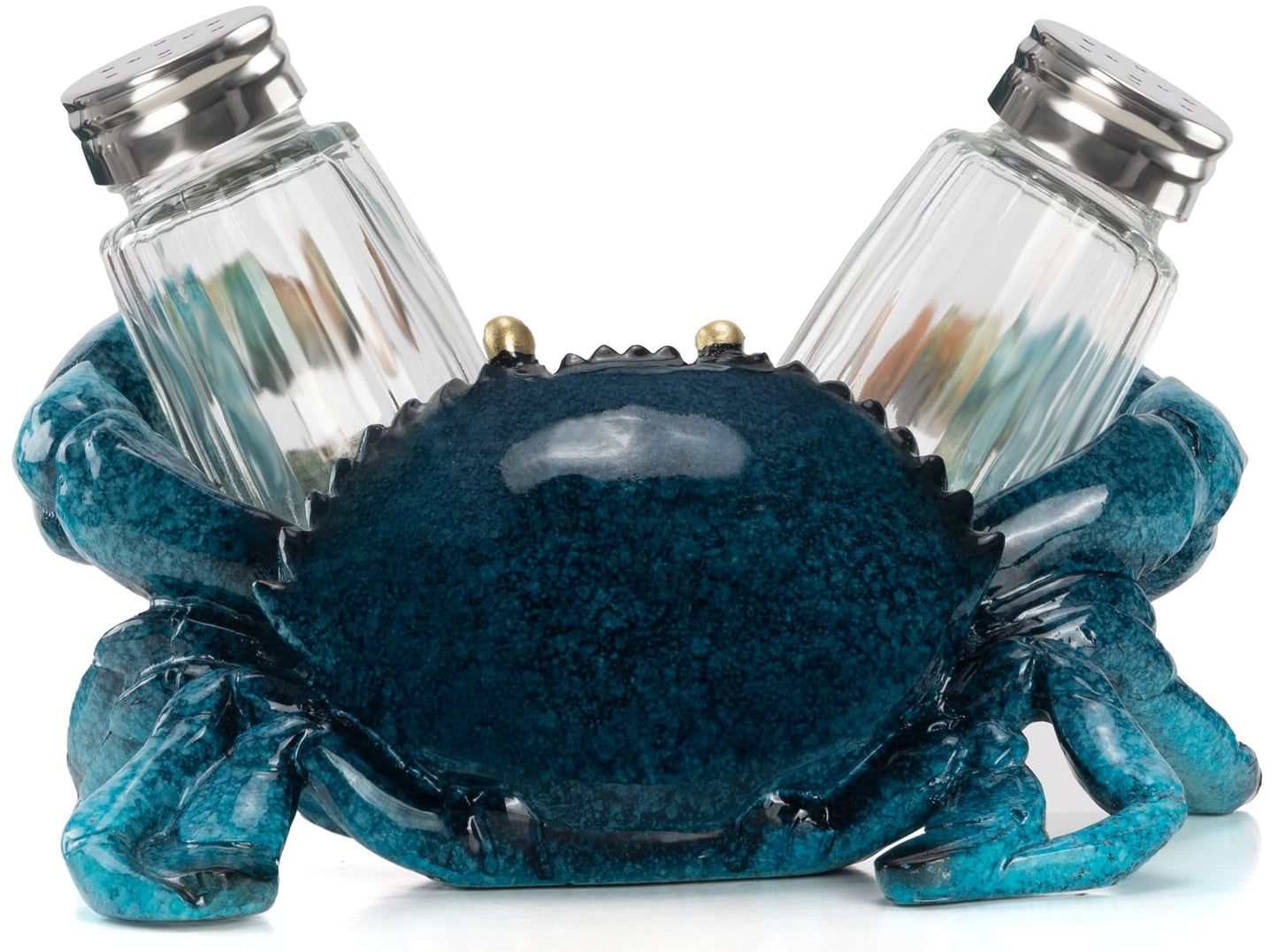 VVGIFTS Decorative Blue Crab Salt and Pepper Shaker Holder, Coastal Kitchen Decor (Crab)