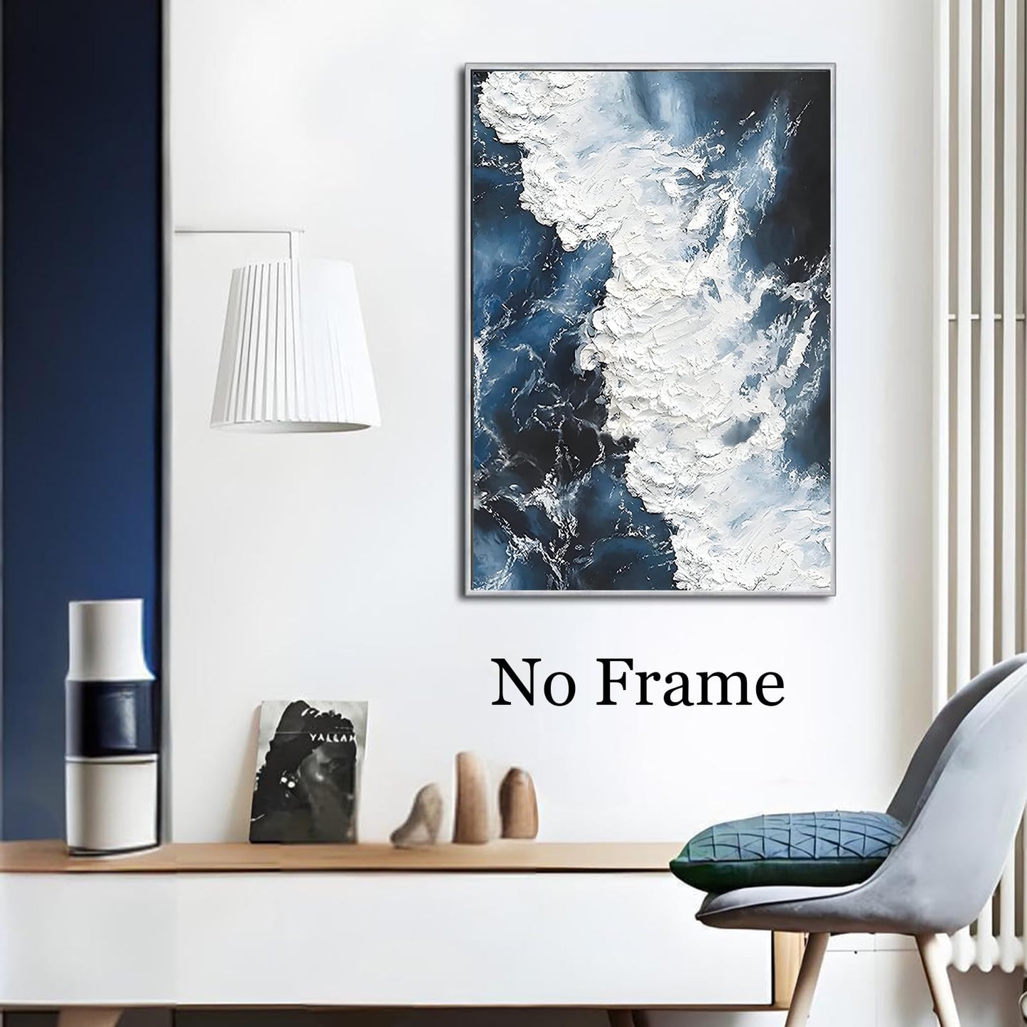 BACJUOPLDArt Abstract Ocean Canvas Wall Art Navy Blue And White Abstract Poster Blue Sea Ocean Wave Picture Modern Navy Blue Landscape Painting For Bedroom Wall Decor 16x24in No Frame