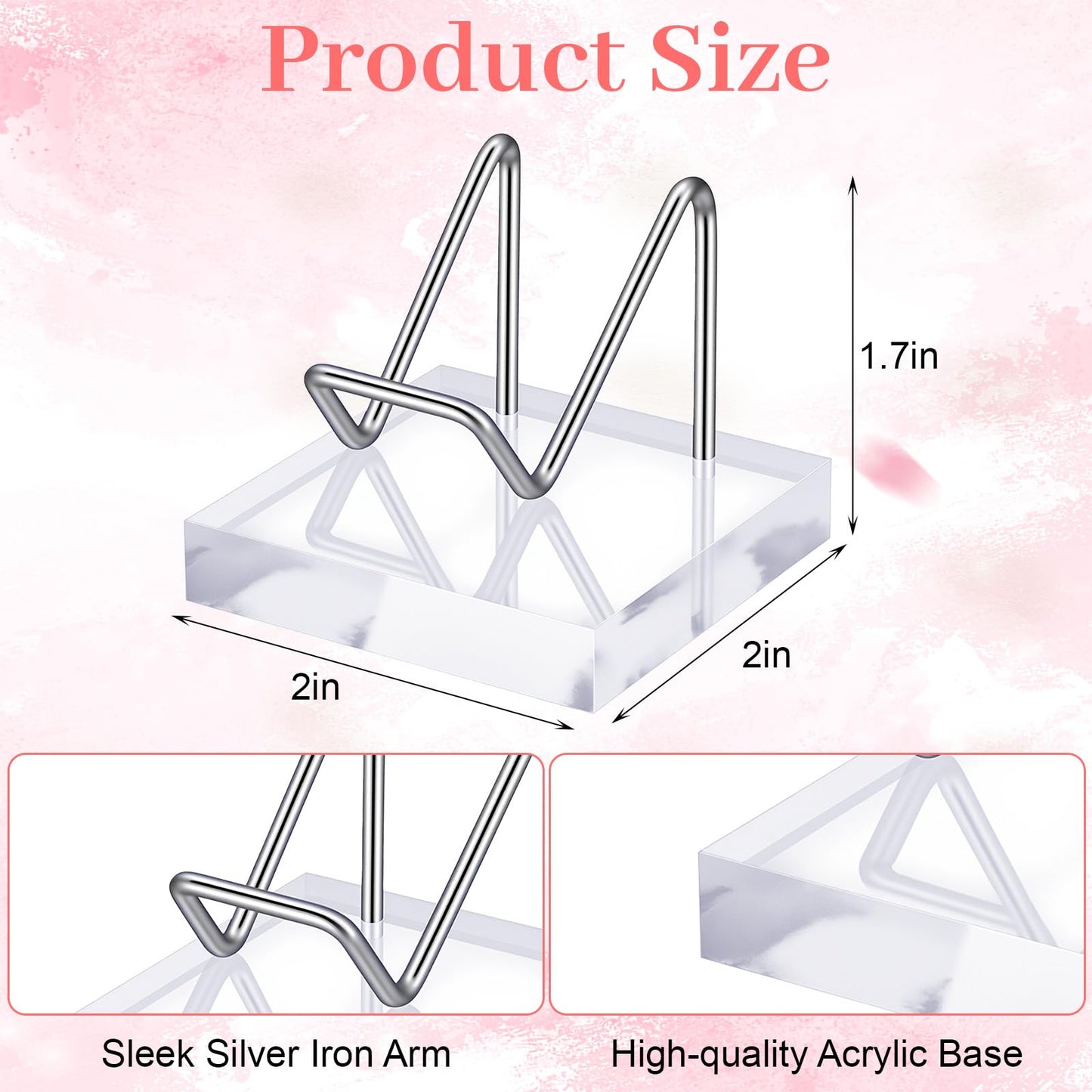 Kegeeei 8 Pcs Crystal Display Stands, 2x2 Inch Acrylic and Metal Rock Display Holder, Clear Base with Silver Arms for Minerals, Geodes, Fossils, Agate, Coral, and Collectibles