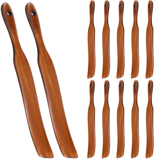 LemonRoad 12 Pack Wooden Spurtle for Sourdough Starter, Mixing, Reaching Bottom of Jar, Dough Whisk, Long Handle Jar Spatula, Spurtles Kitchen Tools Teak Wood Kitchen Utensils Kit for Baking, Cooking
