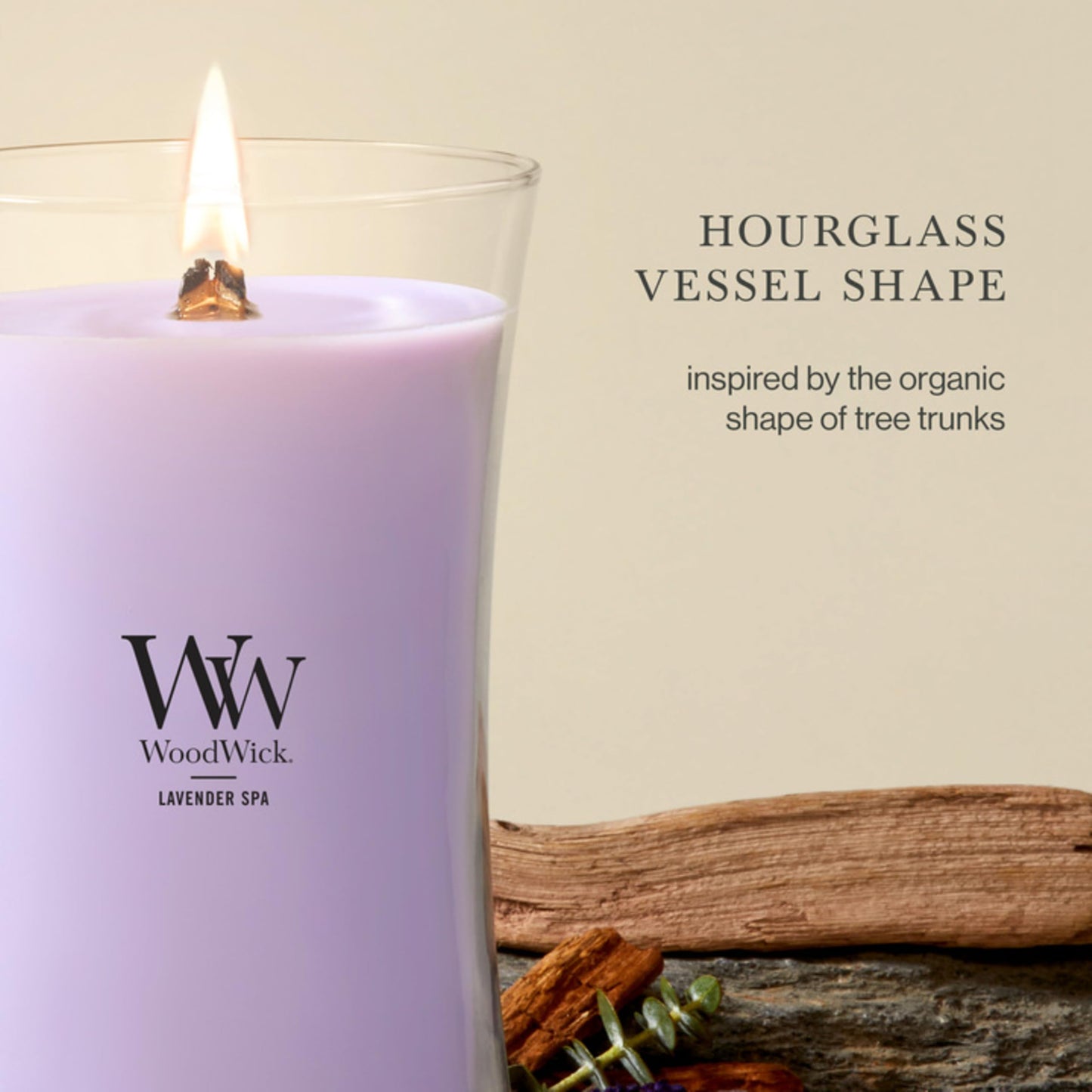 WoodWick Lavender Spa Gifts for Women and Men, 21.5 oz Large Hourglass Candle with Crackling Wick