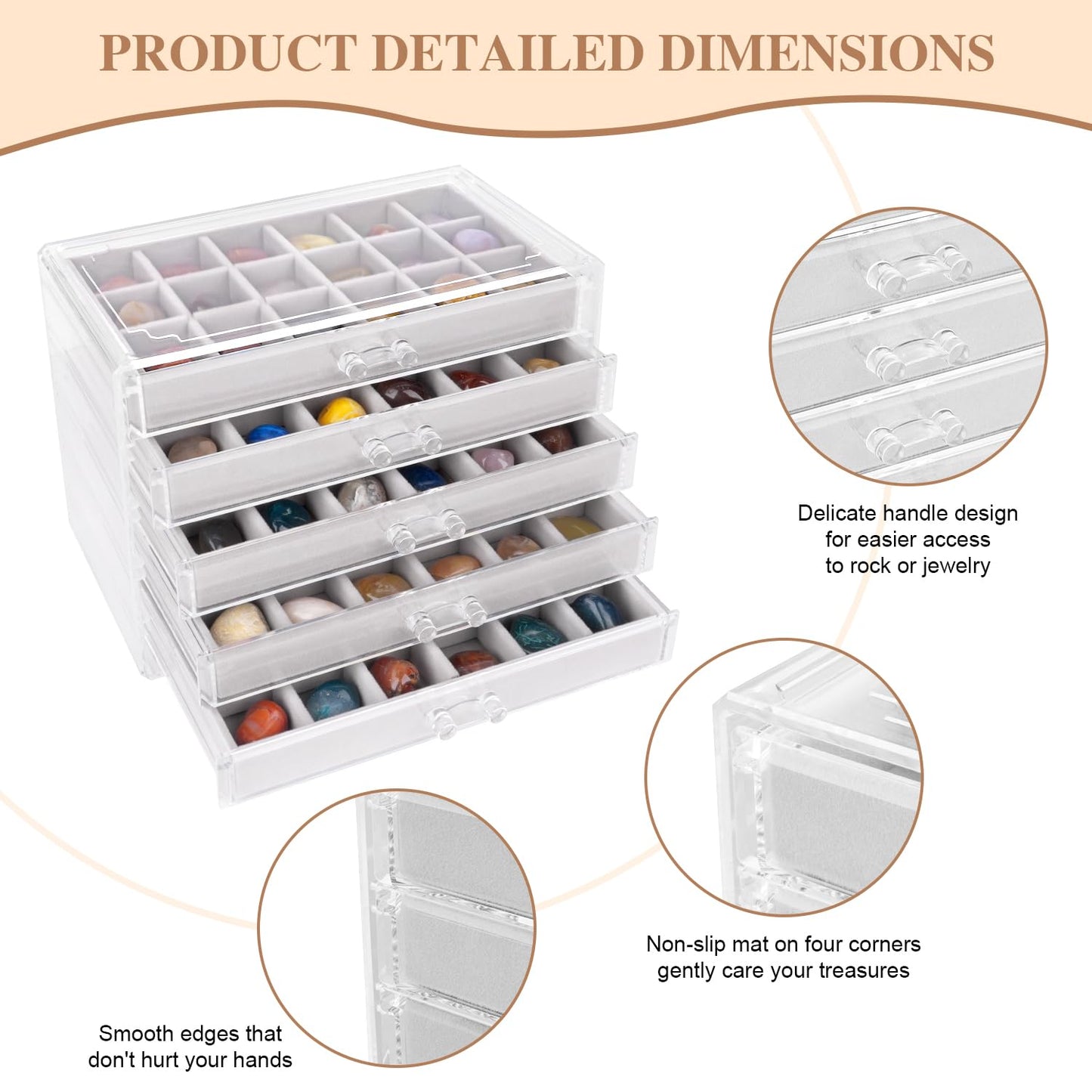 Rock Display Case,Rock Collection Box,90 Grid Rock Collection Display Case, Rocks Collections Storage,Acrylic Clear Displays Cases Organizer for Gemstone Fossil Crystal Stone Collectibles