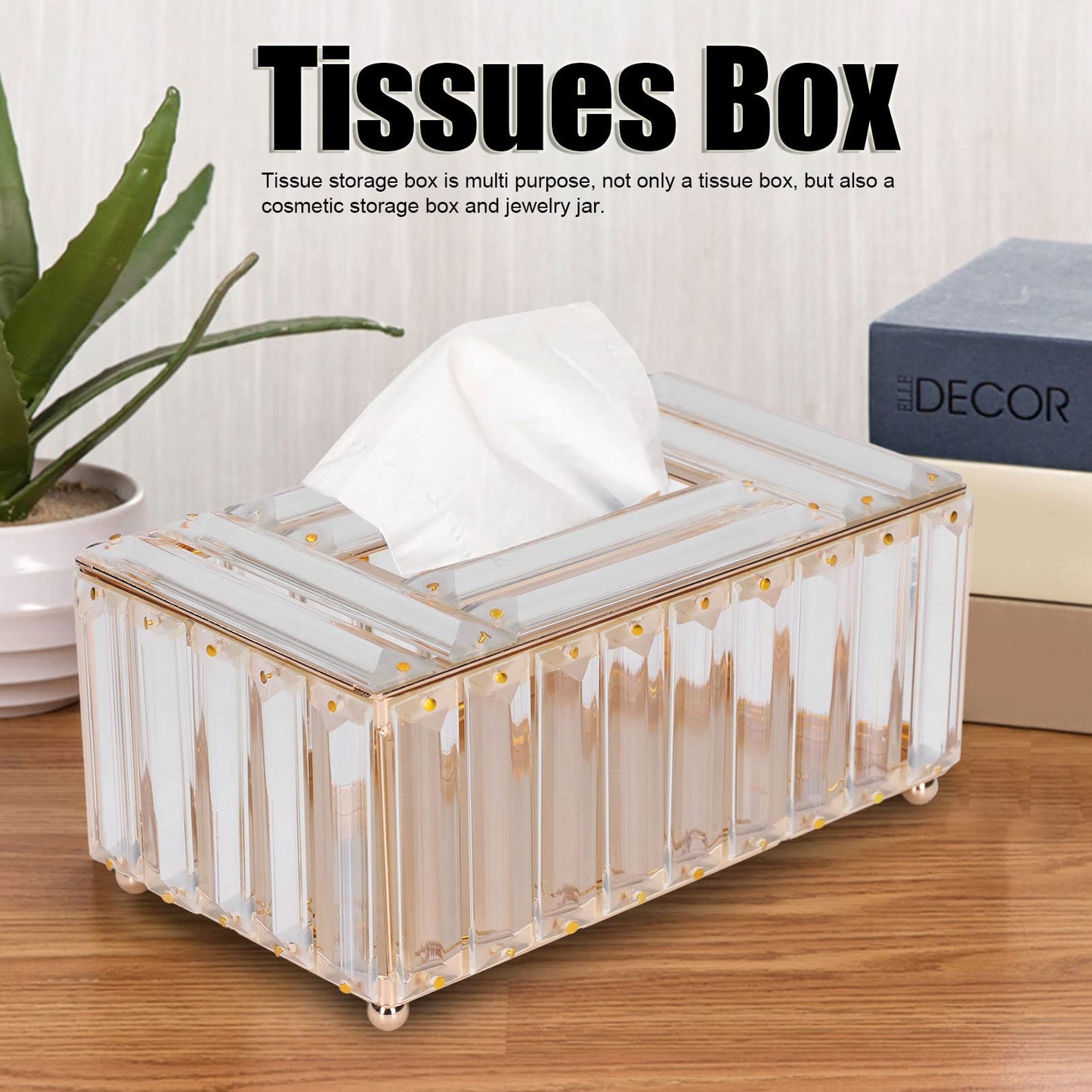 Tissue Box Cover, Gold Glass Tissue Box Holder Rectangular Tissue Case Decorative Napkin Organizer Dryer Sheet Dispenser for Bathroom Night Stand Office Car