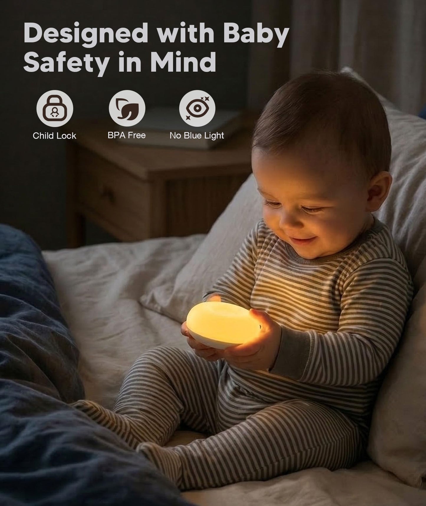 Baby Night Light for Nursery | Upgraded Flip Design with 1800K Amber Glow for Breastfeeding & Diaper Changes | Dimmable Silicone Egg Lamp, Brightness Memory, Child Lock, USB-C Rechargeable Nightlight