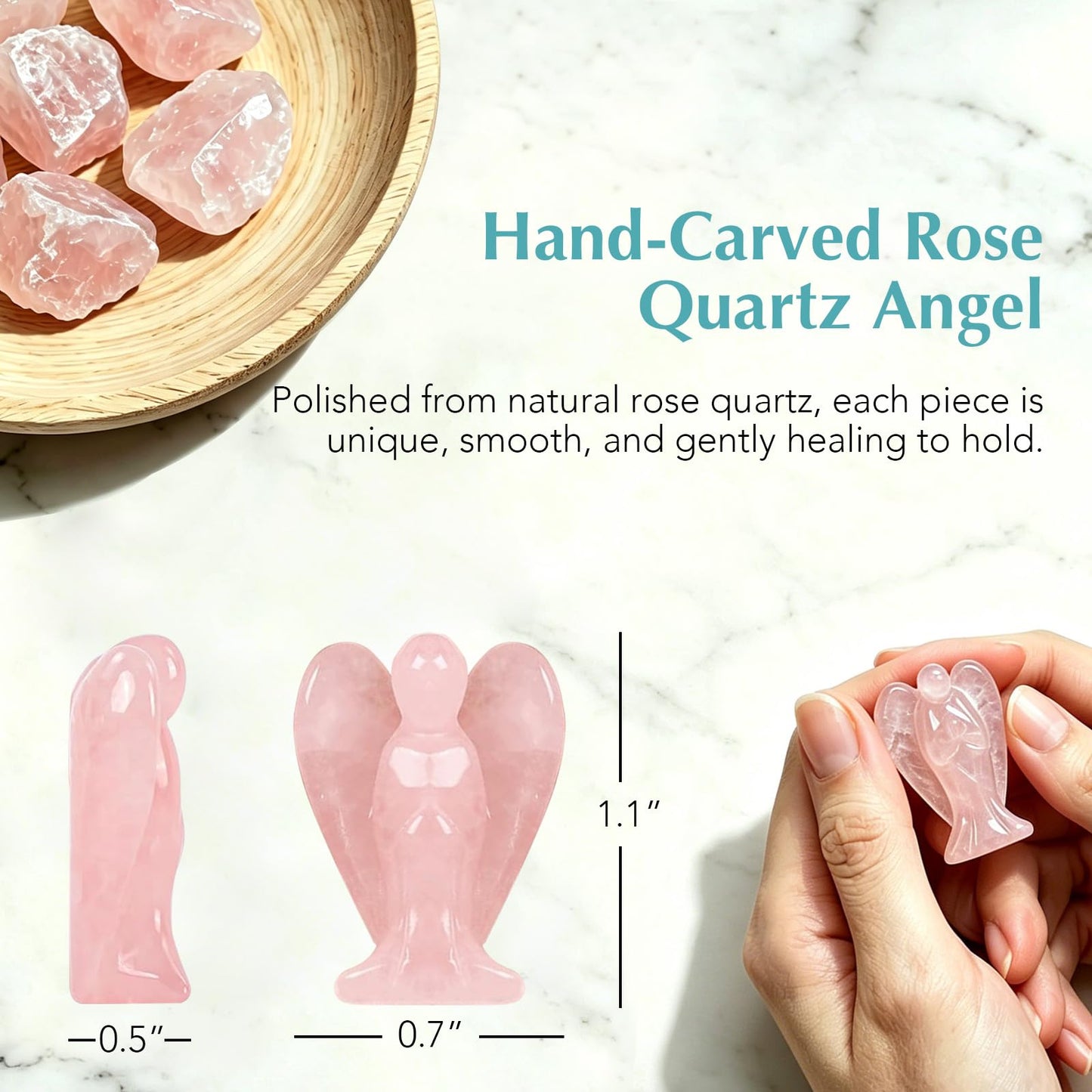 Rose Quartz Angel Gift for Women, Mini Crystal Guardian Angel Keepsake, Healing Stone Pocket Hug, Small Angel Decor for Desk Bedside, Comfort Encouragement Gift for Friend, Sister, Mom (Rose Quartz)