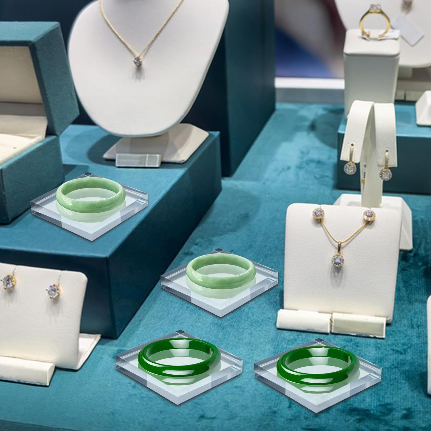 Meyeyaia 8pcs Acrylic Blocks for Display, 4 x 4 x 1 Inch Clear Polished Acrylic Cube Risers, Square Jewelry Display Stand Base for Rings Armband Jewelry