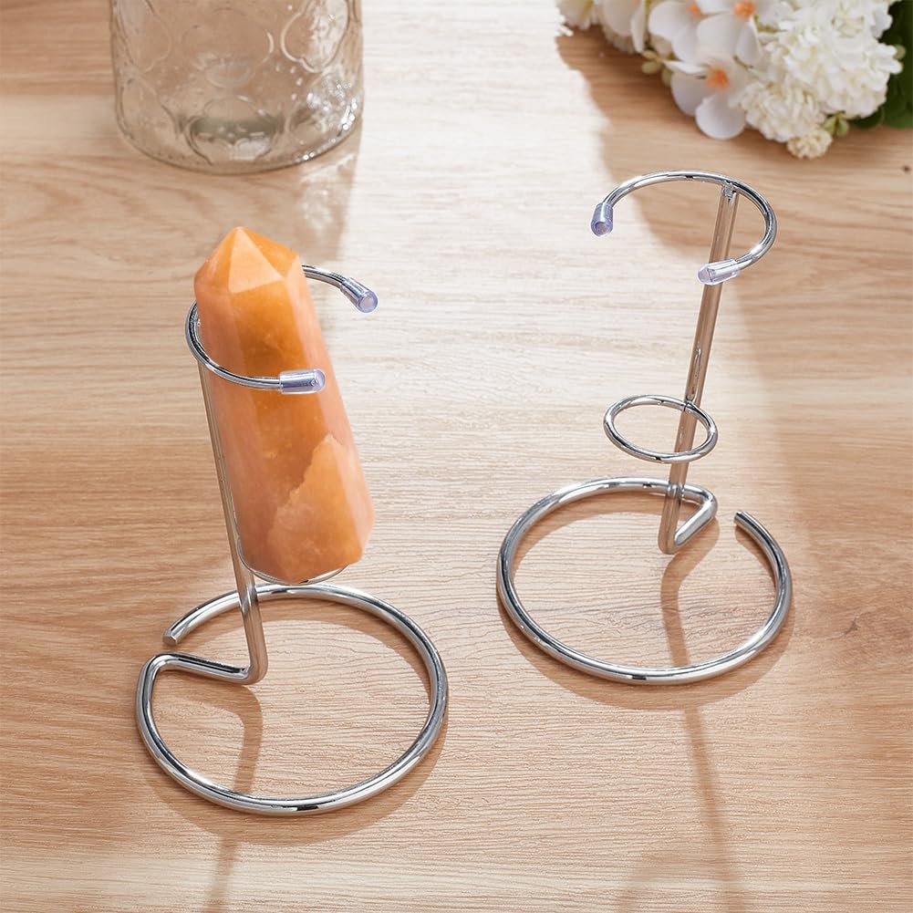 NBEADS 3 Pcs Crystal Wand Display Stand, Rock Display Stands Iron Arms Display Stand Display Easel Holder for Small Gemstones Crystal Mineral Agate, 3.35x4.9inch, Platinum
