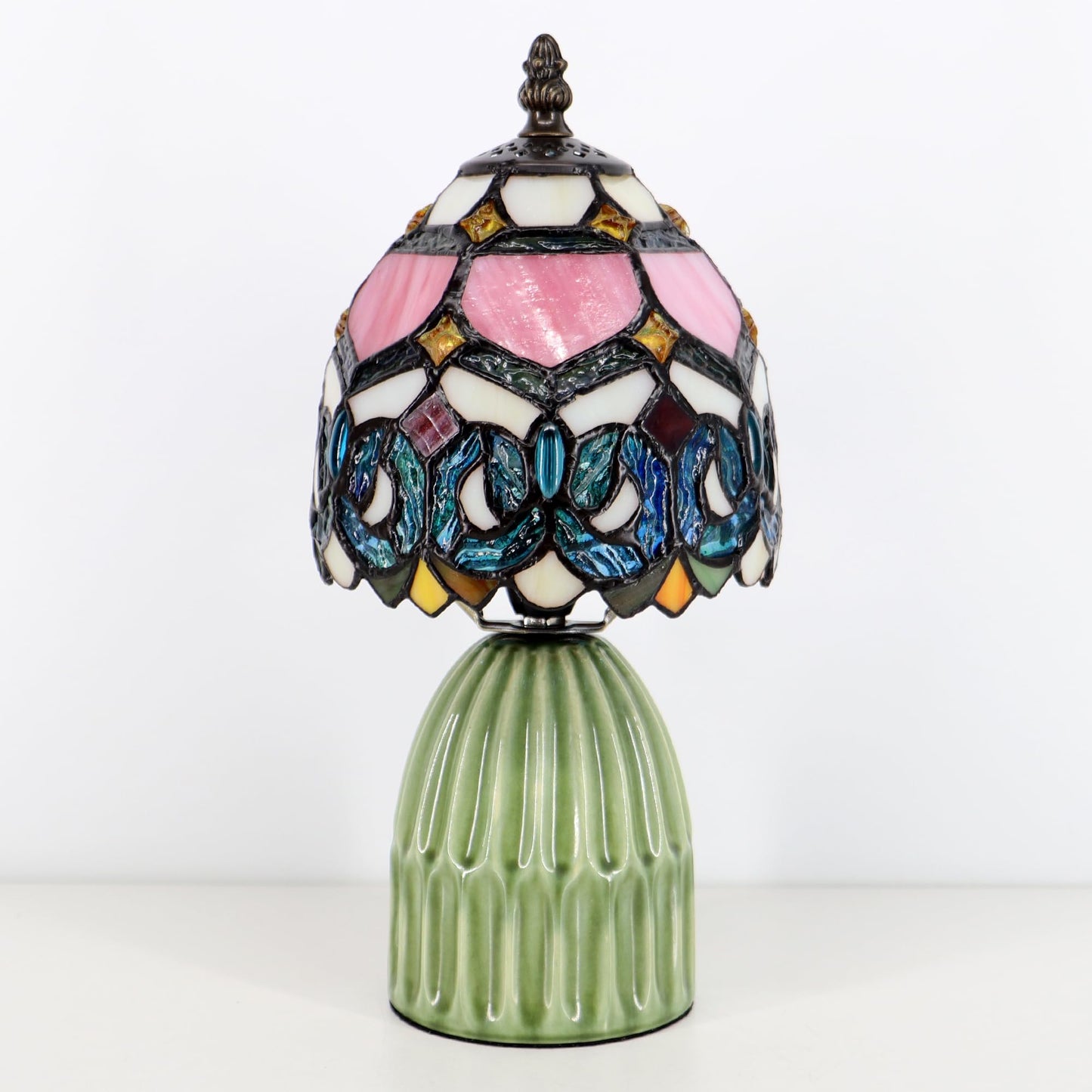 MQYXH Tiffany Stained Glass Mushroom Table Lamp 12.5 Inch -Pink Jewelry